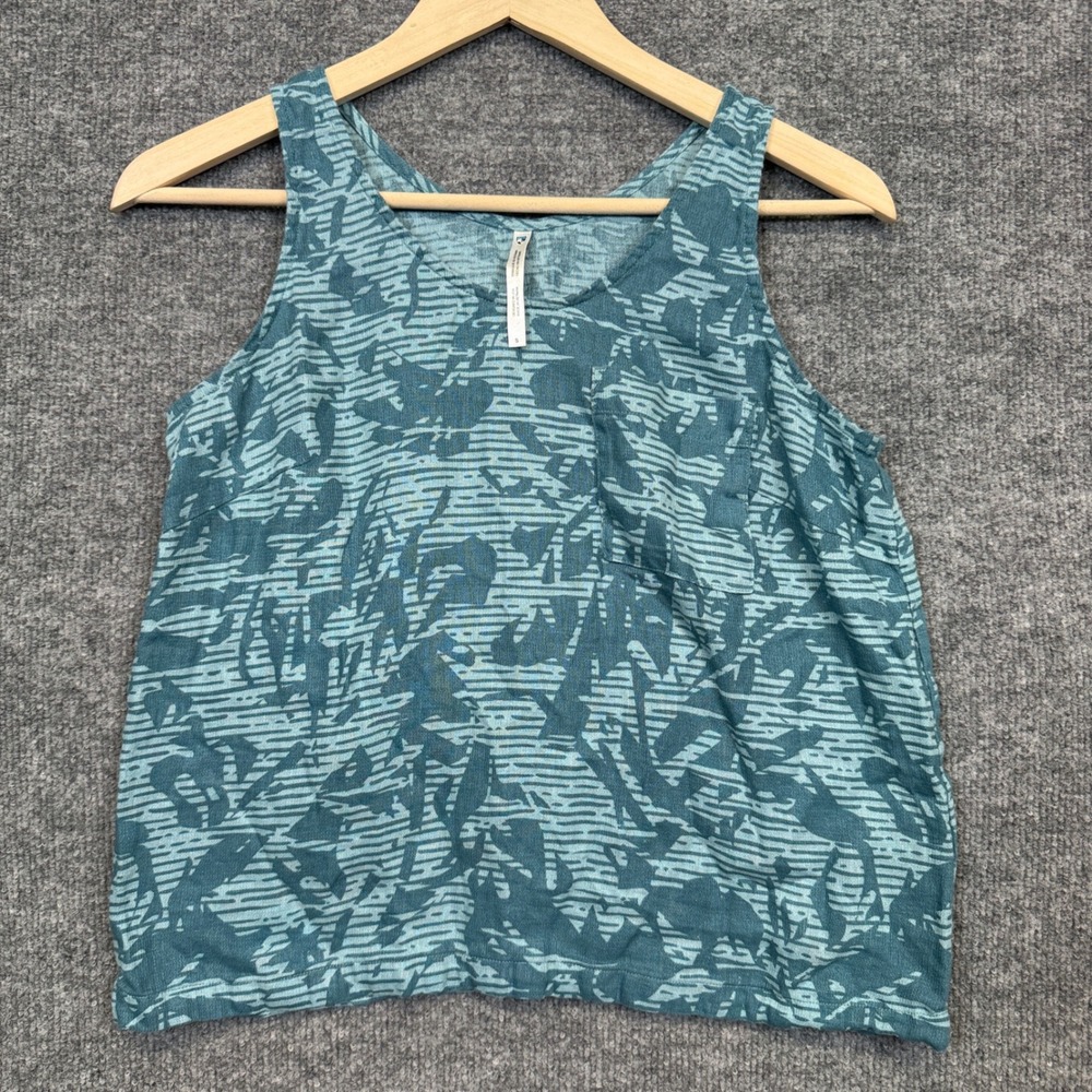 Womens Size Small Muscle Tank Top Blue Abstract Hemp Organic Cotton Sleeveless